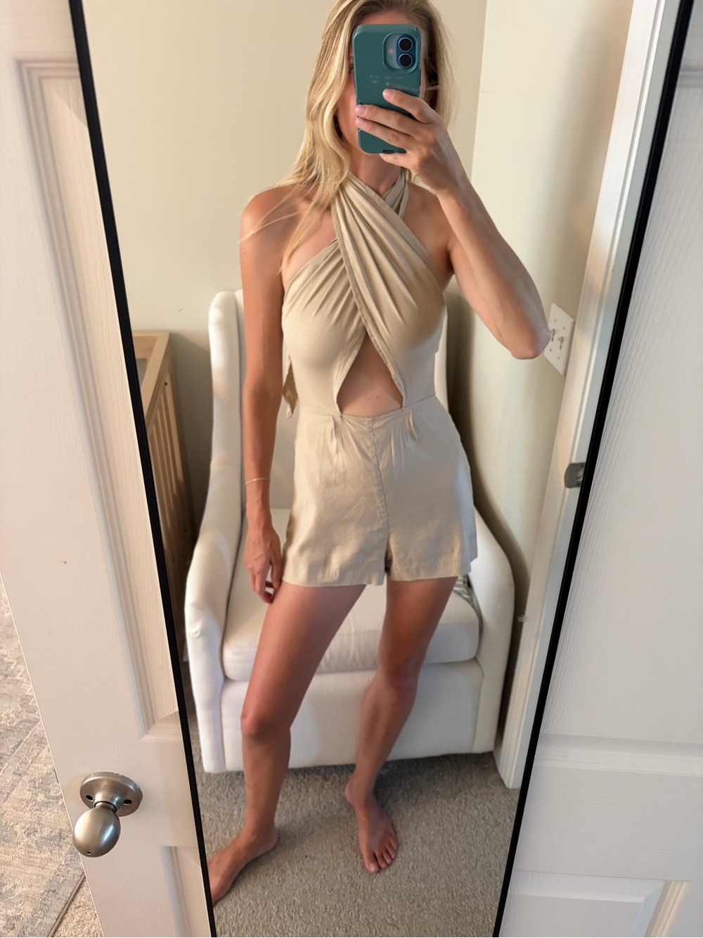 Twist Halter Romper in Nude (Gianni Bini - Dillard’s) - Picture 4 of 8